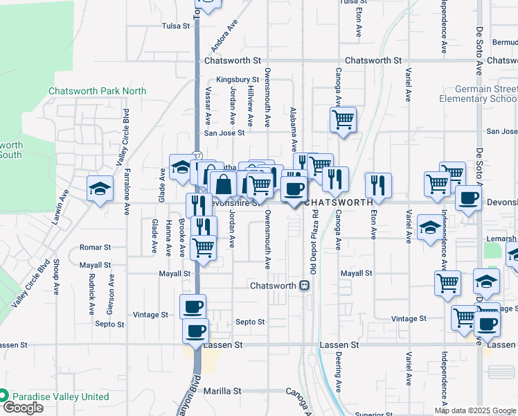 map of restaurants, bars, coffee shops, grocery stores, and more near in Los Angeles