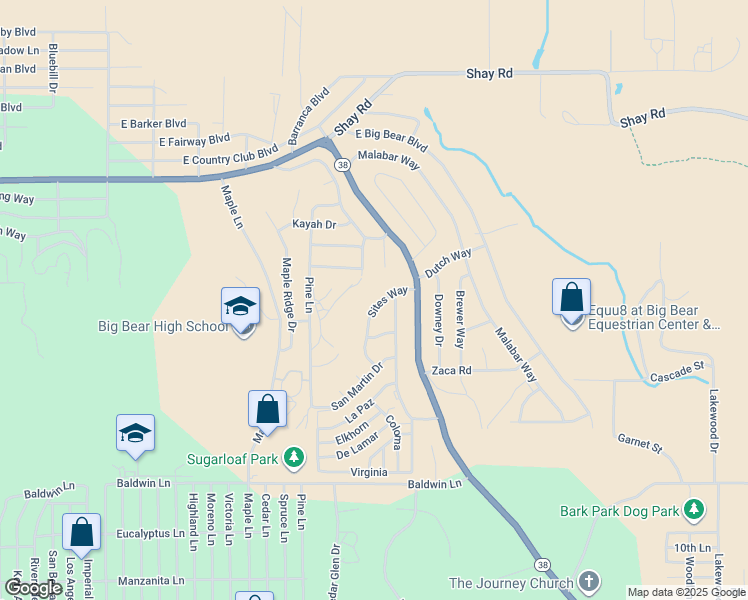 map of restaurants, bars, coffee shops, grocery stores, and more near 325 Sites Way in Big Bear