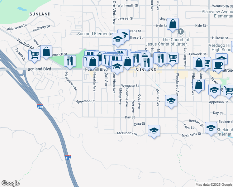 map of restaurants, bars, coffee shops, grocery stores, and more near 10330 Oro Vista Avenue in Los Angeles