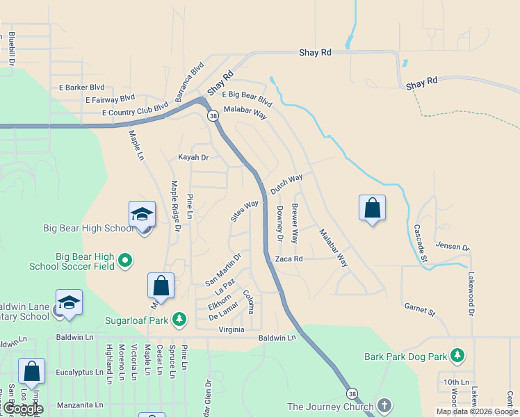 map of restaurants, bars, coffee shops, grocery stores, and more near 313 Greenspot Boulevard in Big Bear