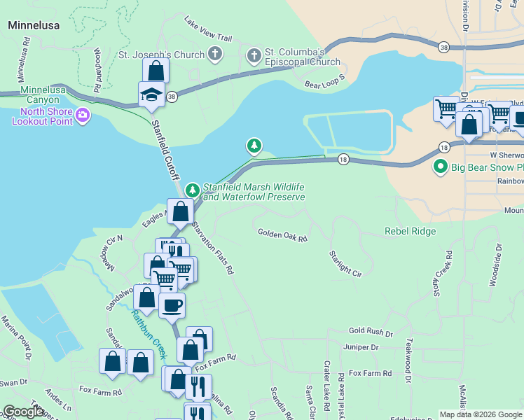 map of restaurants, bars, coffee shops, grocery stores, and more near 42333 Eagle Ridge in Big Bear Lake