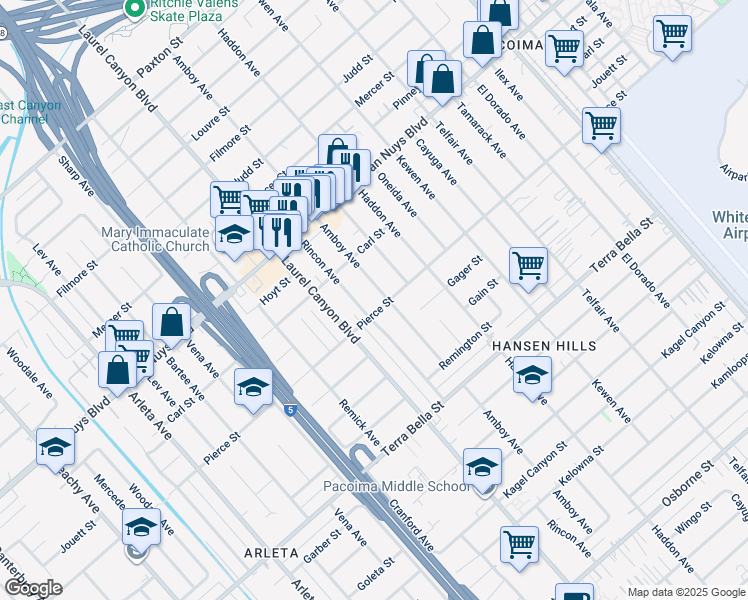 map of restaurants, bars, coffee shops, grocery stores, and more near in Los Angeles