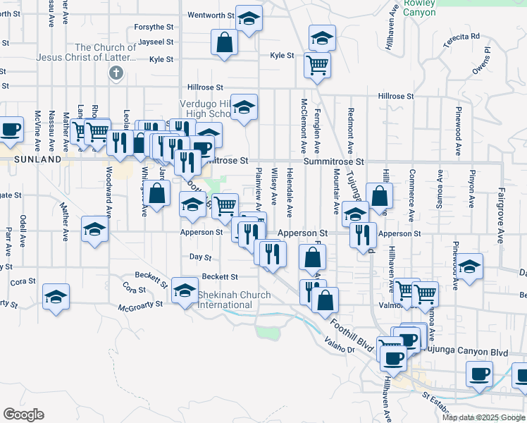 map of restaurants, bars, coffee shops, grocery stores, and more near 10338 Plainview Avenue in Los Angeles