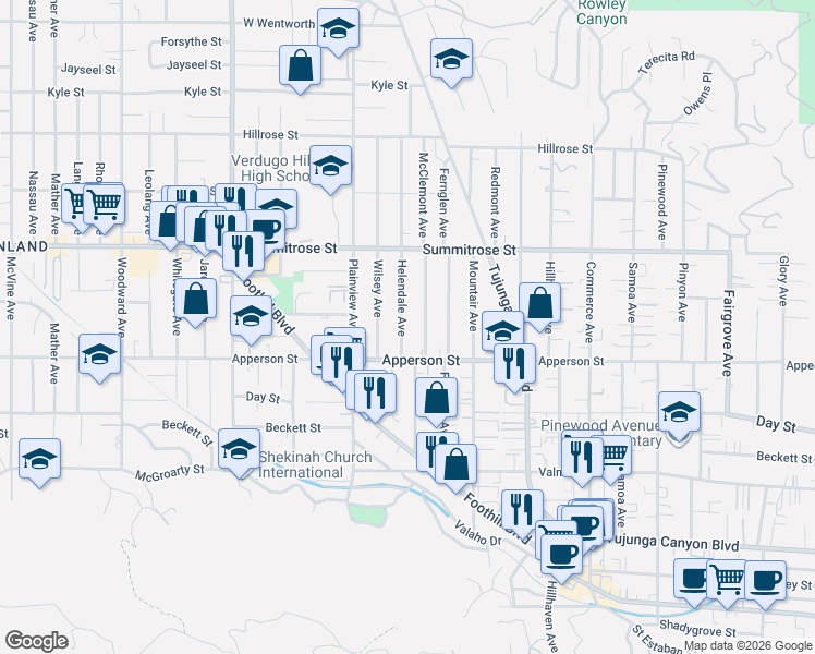 map of restaurants, bars, coffee shops, grocery stores, and more near 10338 Helendale Avenue in Los Angeles