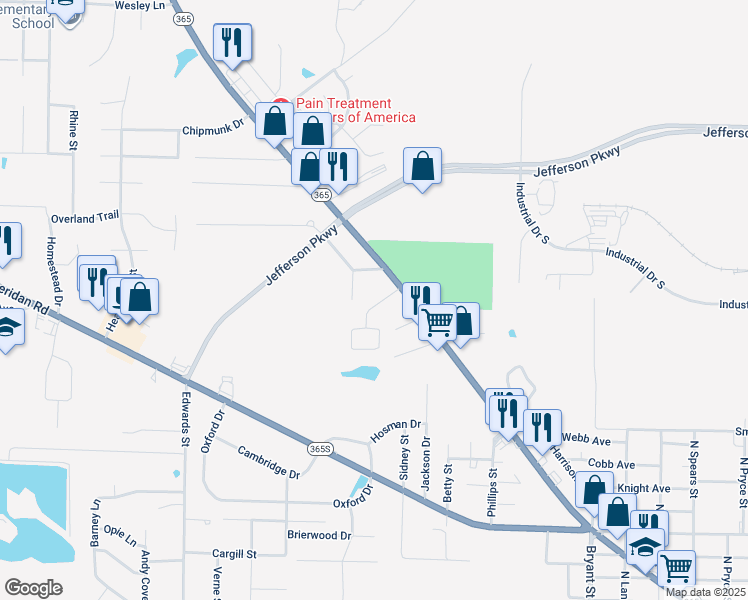 map of restaurants, bars, coffee shops, grocery stores, and more near 2404 McConnell Circle in White Hall