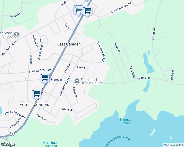 map of restaurants, bars, coffee shops, grocery stores, and more near 1603 Shannon Street in Camden
