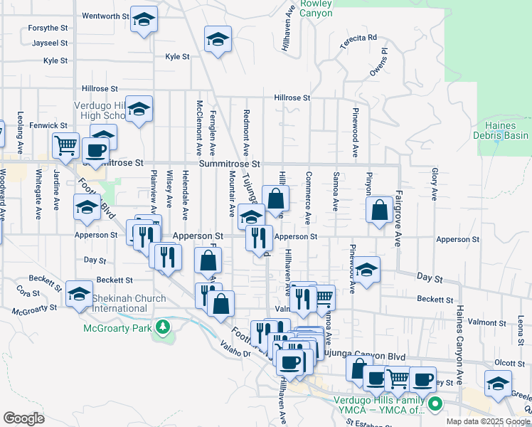 map of restaurants, bars, coffee shops, grocery stores, and more near 10344 Las Lunitas Avenue in Los Angeles
