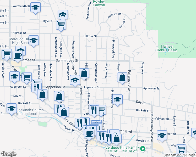 map of restaurants, bars, coffee shops, grocery stores, and more near 10330 Commerce Avenue in Los Angeles