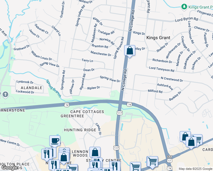 map of restaurants, bars, coffee shops, grocery stores, and more near 4637 Riplee Drive in Wilmington