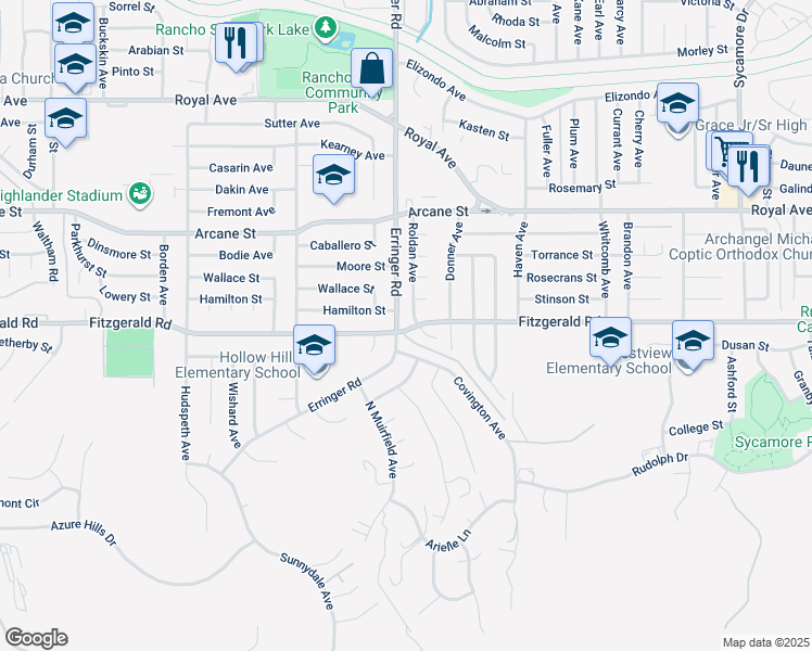 map of restaurants, bars, coffee shops, grocery stores, and more near 1917 Fitzgerald Road in Simi Valley