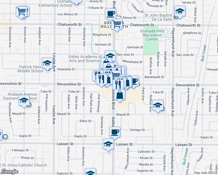 map of restaurants, bars, coffee shops, grocery stores, and more near in Los Angeles