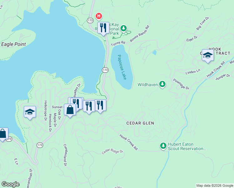 map of restaurants, bars, coffee shops, grocery stores, and more near 417 Emerald Drive in Lake Arrowhead