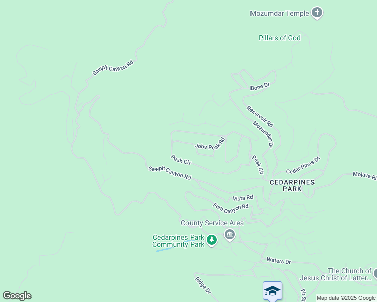map of restaurants, bars, coffee shops, grocery stores, and more near Peak Circle in Crestline