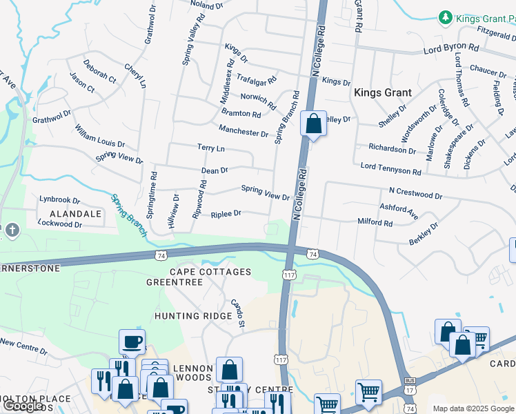 map of restaurants, bars, coffee shops, grocery stores, and more near 4637 Riplee Drive in Wilmington
