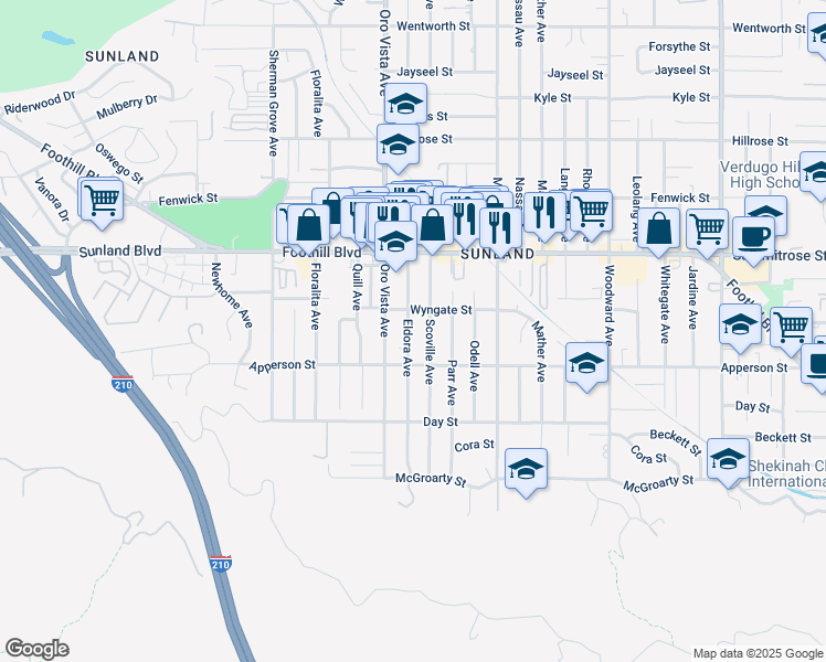 map of restaurants, bars, coffee shops, grocery stores, and more near 10338 Eldora Avenue in Los Angeles