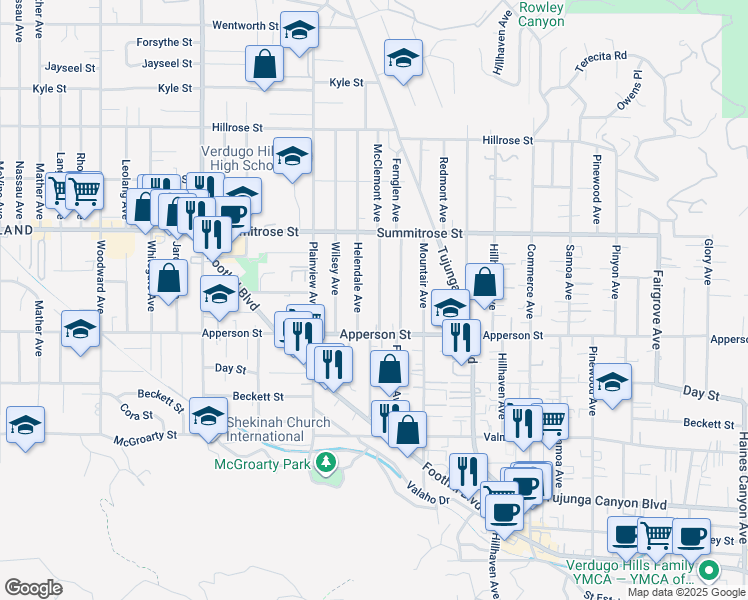 map of restaurants, bars, coffee shops, grocery stores, and more near 10341 McClemont Avenue in Los Angeles