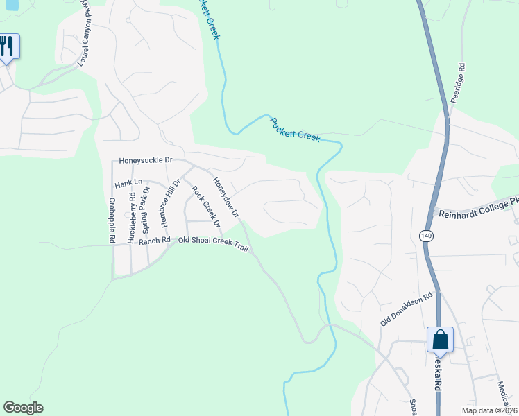 map of restaurants, bars, coffee shops, grocery stores, and more near 239 Creek View Place in Canton