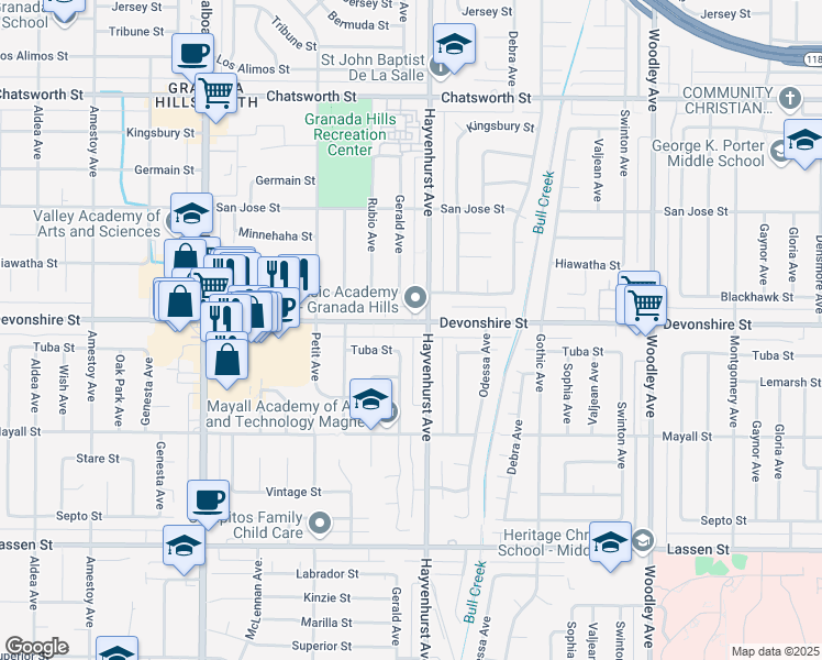 map of restaurants, bars, coffee shops, grocery stores, and more near 10243 Hayvenhurst Avenue in Los Angeles