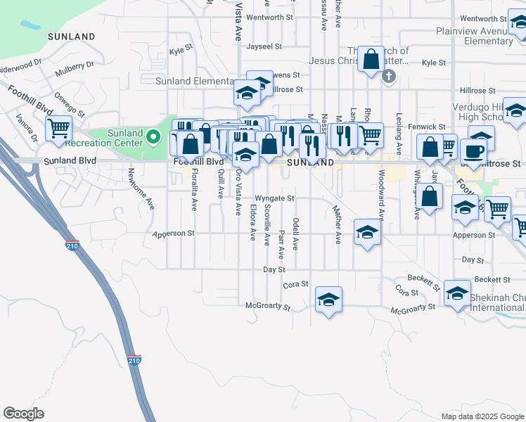 map of restaurants, bars, coffee shops, grocery stores, and more near 10339 Scoville Avenue in Los Angeles