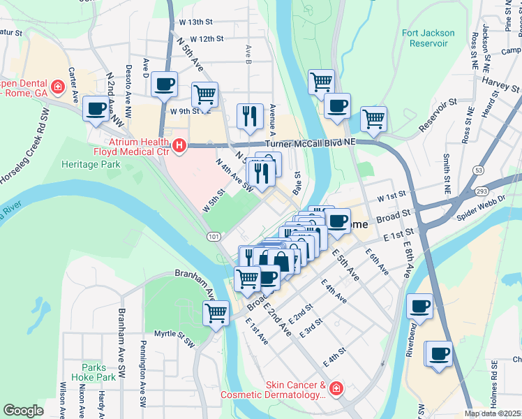 map of restaurants, bars, coffee shops, grocery stores, and more near 338 West 3rd Street in Rome