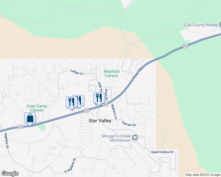 map of restaurants, bars, coffee shops, grocery stores, and more near 31 Milky Way in Payson