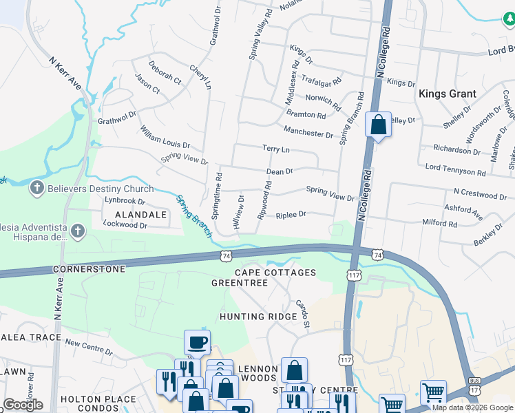 map of restaurants, bars, coffee shops, grocery stores, and more near 631 Ripwood Road in Wilmington