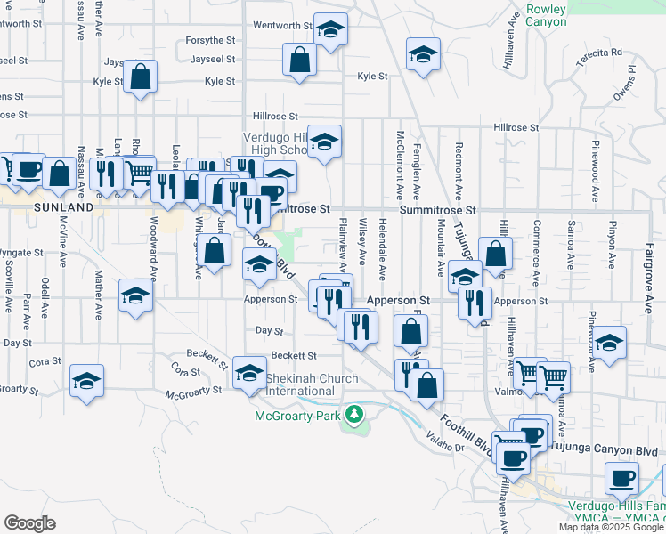 map of restaurants, bars, coffee shops, grocery stores, and more near 7614 Wyngate Street in Los Angeles