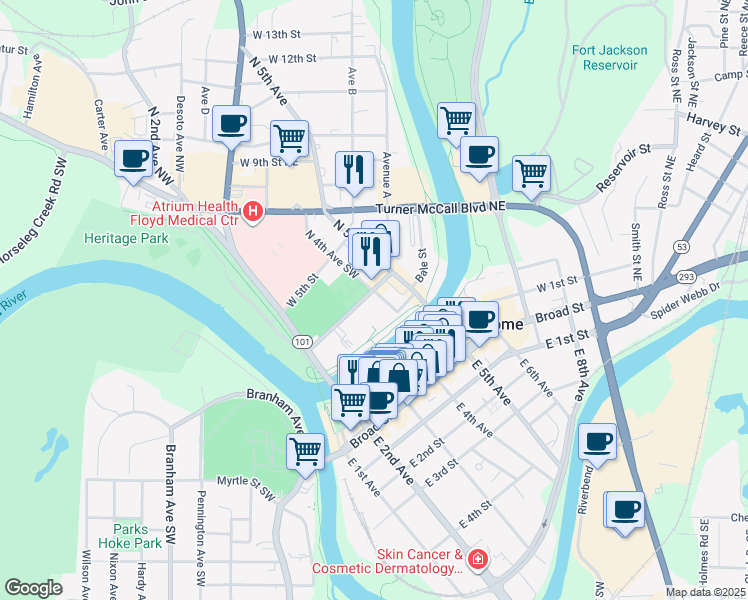 map of restaurants, bars, coffee shops, grocery stores, and more near 340 West 3rd Street in Rome