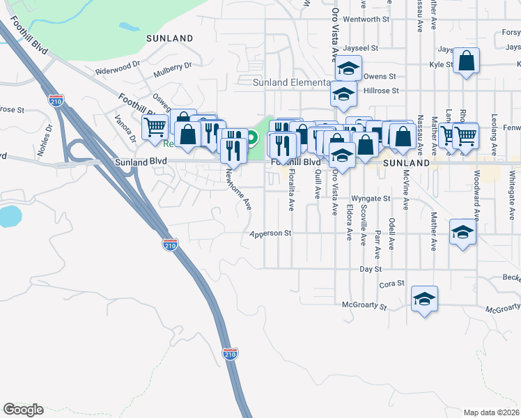 map of restaurants, bars, coffee shops, grocery stores, and more near 10345 Sherman Grove Avenue in Los Angeles