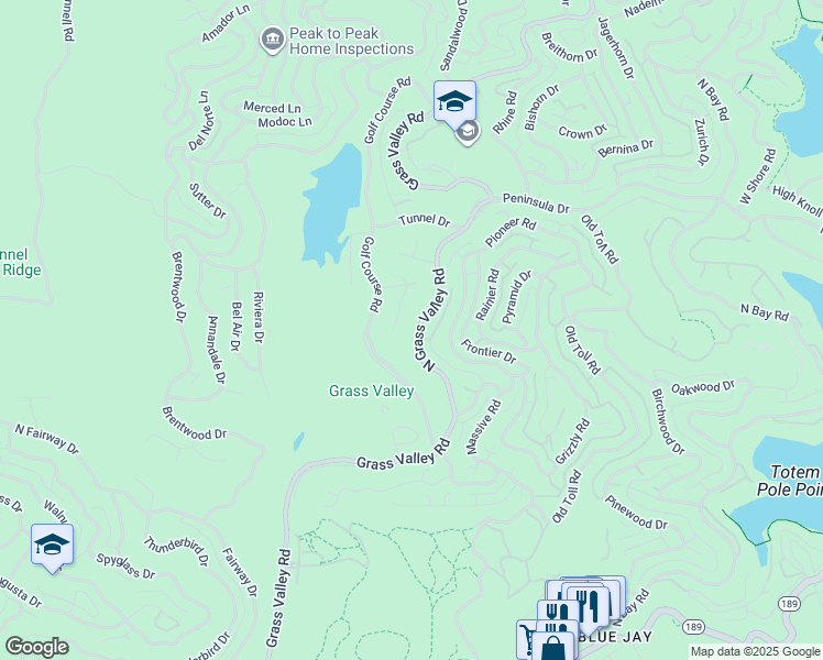 map of restaurants, bars, coffee shops, grocery stores, and more near 414 North Grass Valley Road in Lake Arrowhead