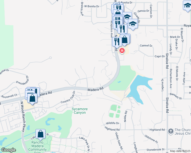map of restaurants, bars, coffee shops, grocery stores, and more near 1008 North Country Club Drive in Simi Valley