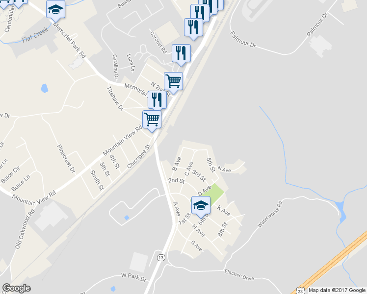 map of restaurants, bars, coffee shops, grocery stores, and more near 4th Street in Gainesville