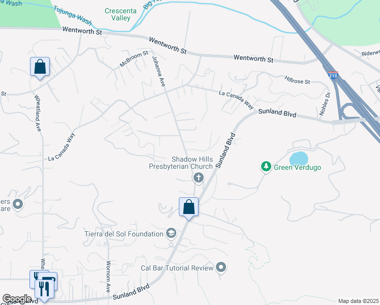 map of restaurants, bars, coffee shops, grocery stores, and more near 10300 Johanna Avenue in Los Angeles