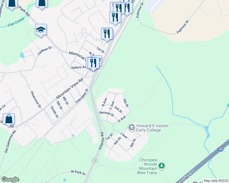 map of restaurants, bars, coffee shops, grocery stores, and more near 23 4th Street in Gainesville