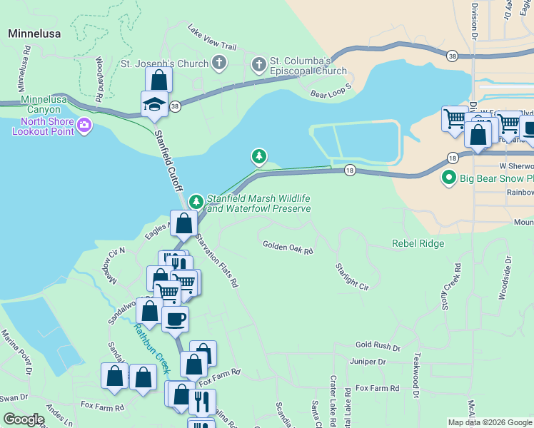 map of restaurants, bars, coffee shops, grocery stores, and more near 42324 Eagle Ridge in Big Bear Lake