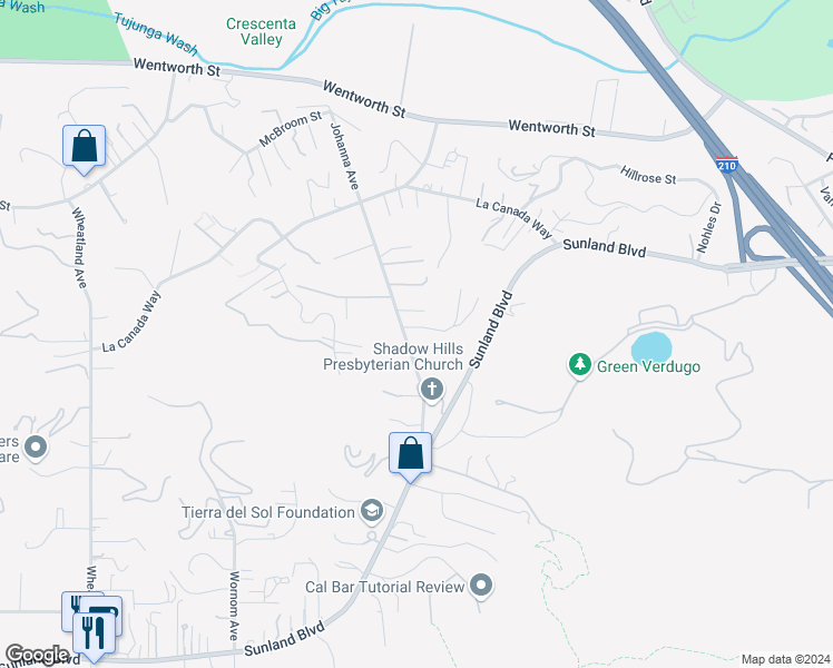 map of restaurants, bars, coffee shops, grocery stores, and more near 10300 Johanna Avenue in Los Angeles