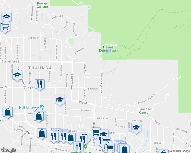 map of restaurants, bars, coffee shops, grocery stores, and more near 10357 Haines Canyon Avenue in Los Angeles