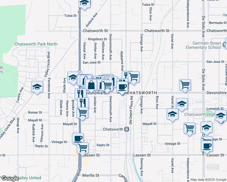 map of restaurants, bars, coffee shops, grocery stores, and more near in Los Angeles
