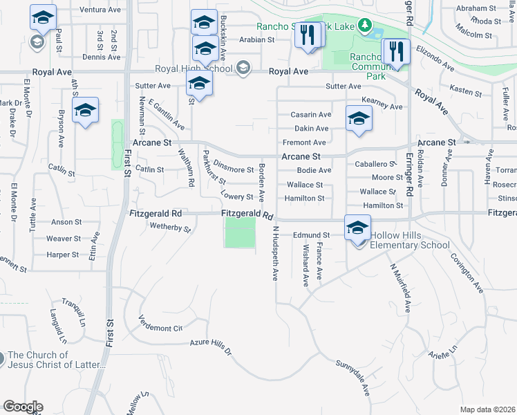 map of restaurants, bars, coffee shops, grocery stores, and more near 1449 Fitzgerald Road in Simi Valley