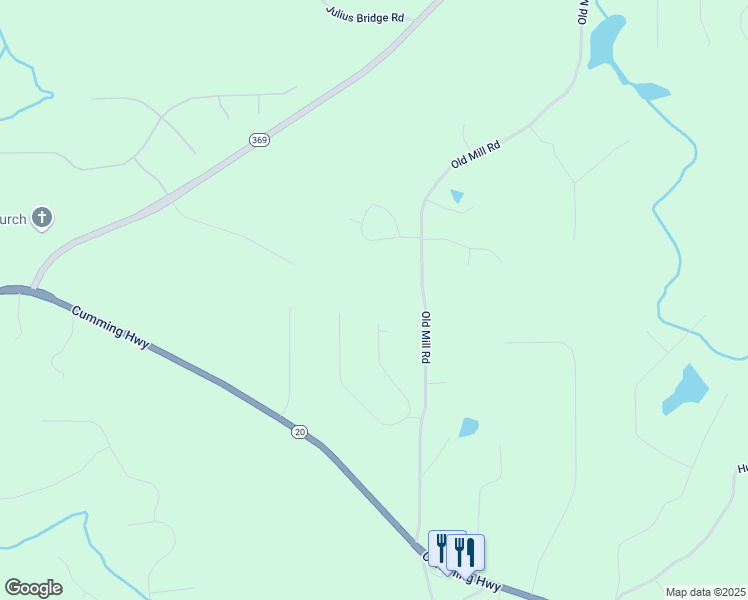 map of restaurants, bars, coffee shops, grocery stores, and more near 223 Davis Mill Road in Ball Ground