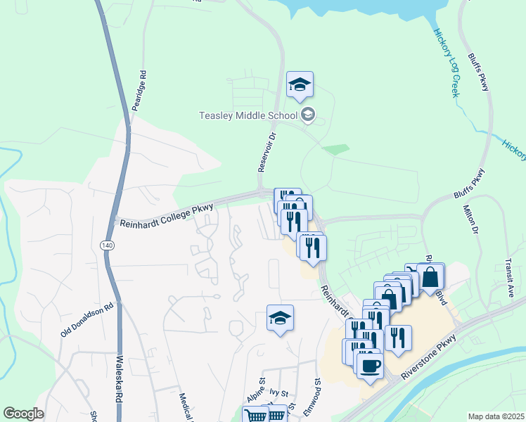 map of restaurants, bars, coffee shops, grocery stores, and more near 234 Riverstone Commons Circle in Canton