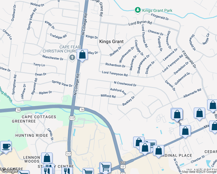 map of restaurants, bars, coffee shops, grocery stores, and more near 236 Ashford Avenue in Wilmington