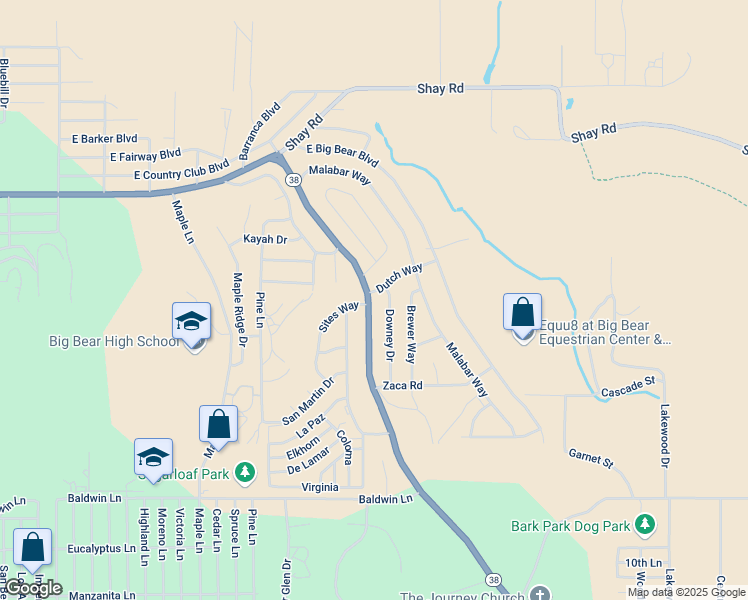 map of restaurants, bars, coffee shops, grocery stores, and more near 304 Greenspot Boulevard in Big Bear