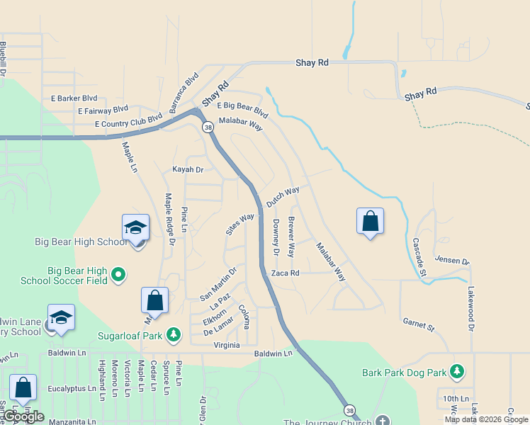 map of restaurants, bars, coffee shops, grocery stores, and more near 304 Greenspot Boulevard in Big Bear