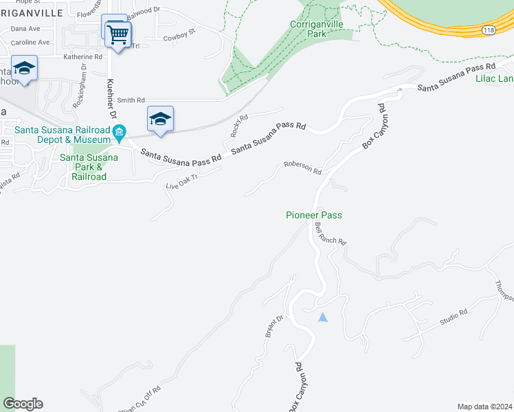 map of restaurants, bars, coffee shops, grocery stores, and more near 1073 Box Canyon Road in Simi Valley