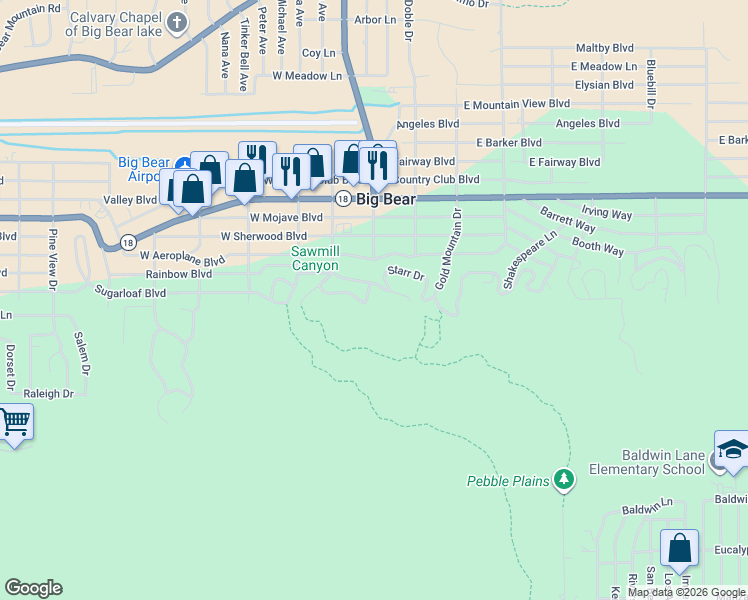 map of restaurants, bars, coffee shops, grocery stores, and more near 508 Deer Horn Drive in Big Bear