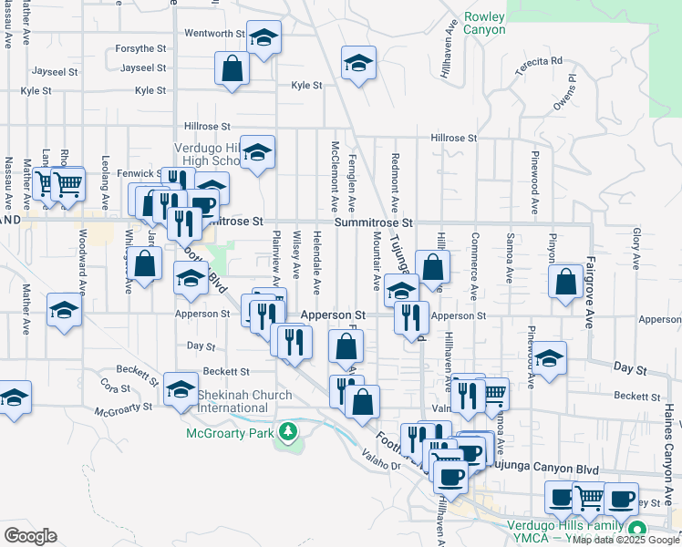 map of restaurants, bars, coffee shops, grocery stores, and more near 10356 McClemont Avenue in Los Angeles