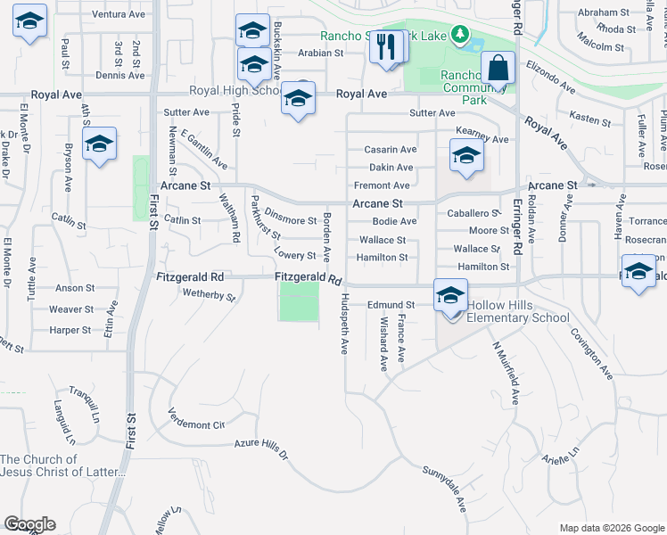 map of restaurants, bars, coffee shops, grocery stores, and more near 961 North Hudspeth Avenue in Simi Valley