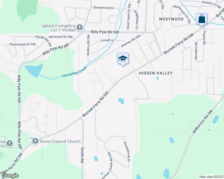 map of restaurants, bars, coffee shops, grocery stores, and more near 545 1/2 Burnett Ferry Road Southwest in Rome