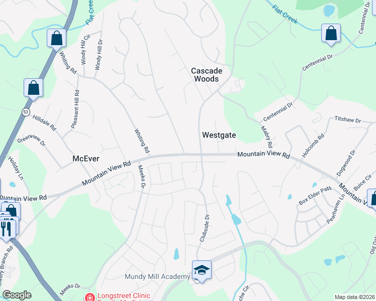 map of restaurants, bars, coffee shops, grocery stores, and more near 3600 Maple Forge Lane in Gainesville
